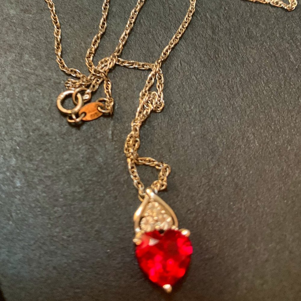 925 Sterling Silver Heart Shape Ruby Pendant Neck… - image 2